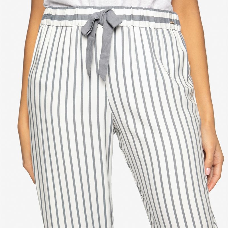 Boyfriend Fit Stripe Trousers In Grey & Ecru image