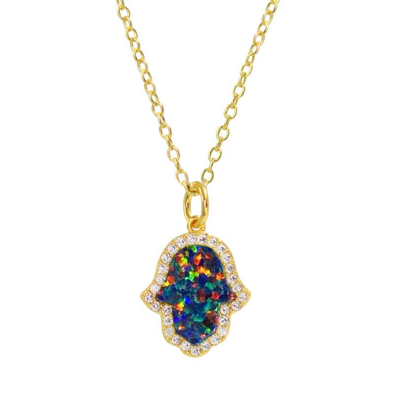 Opal Hamsa Hand Necklace In Black Opal image