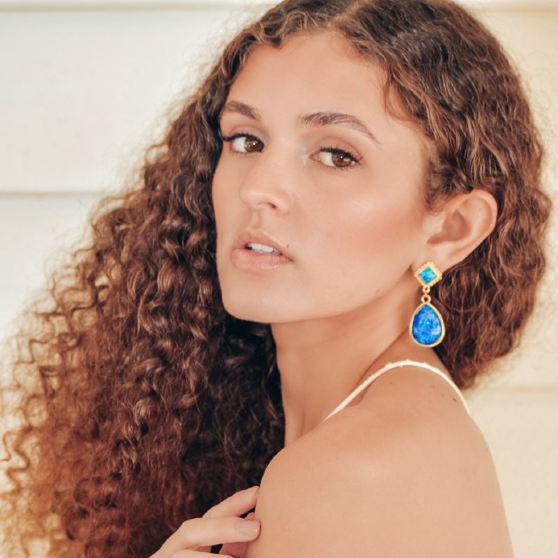 Romance Statement Deep Blue Teardrop Opal Earrings image