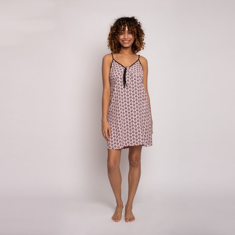 Ecovero Geo Leaf Patterned Chemise Nightdress In Pink image