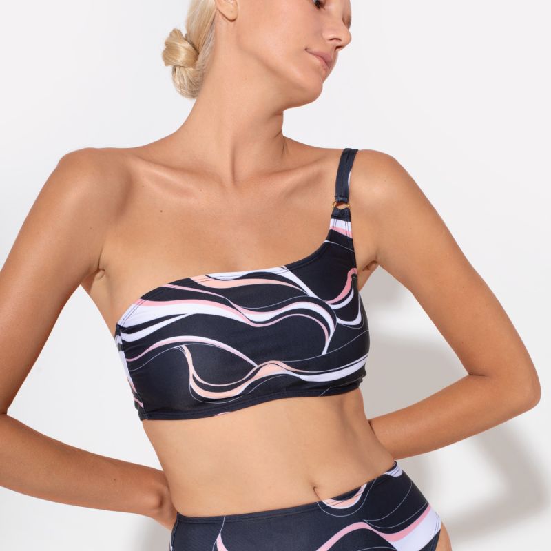 Annie One Shoulder Bandeau Top Coral Print image