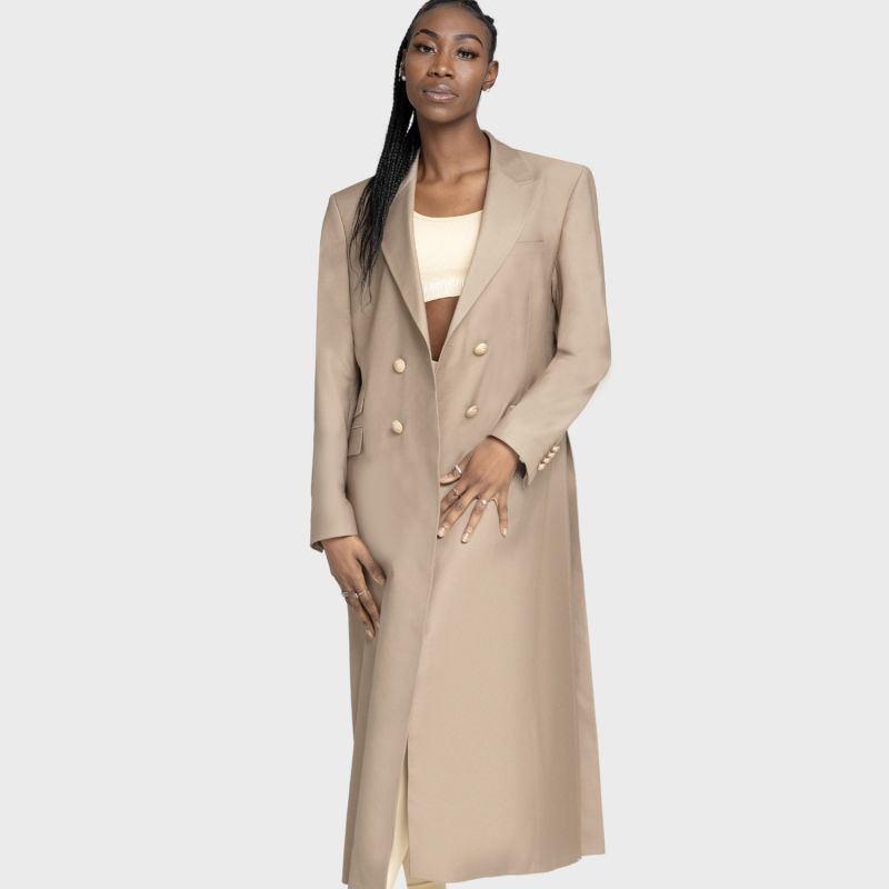 Double Breasted Blazer Trench Coat Tan Women image