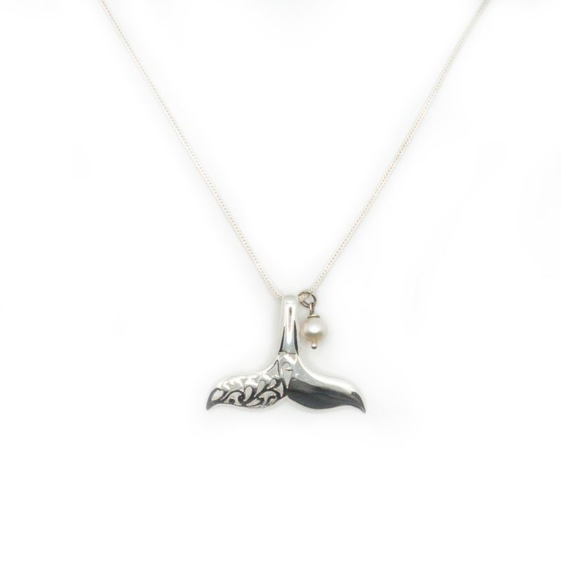 Whale Tail Silver & Pearl Necklace image