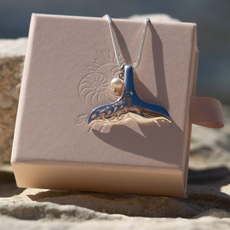 Whale Tail Silver & Pearl Necklace image