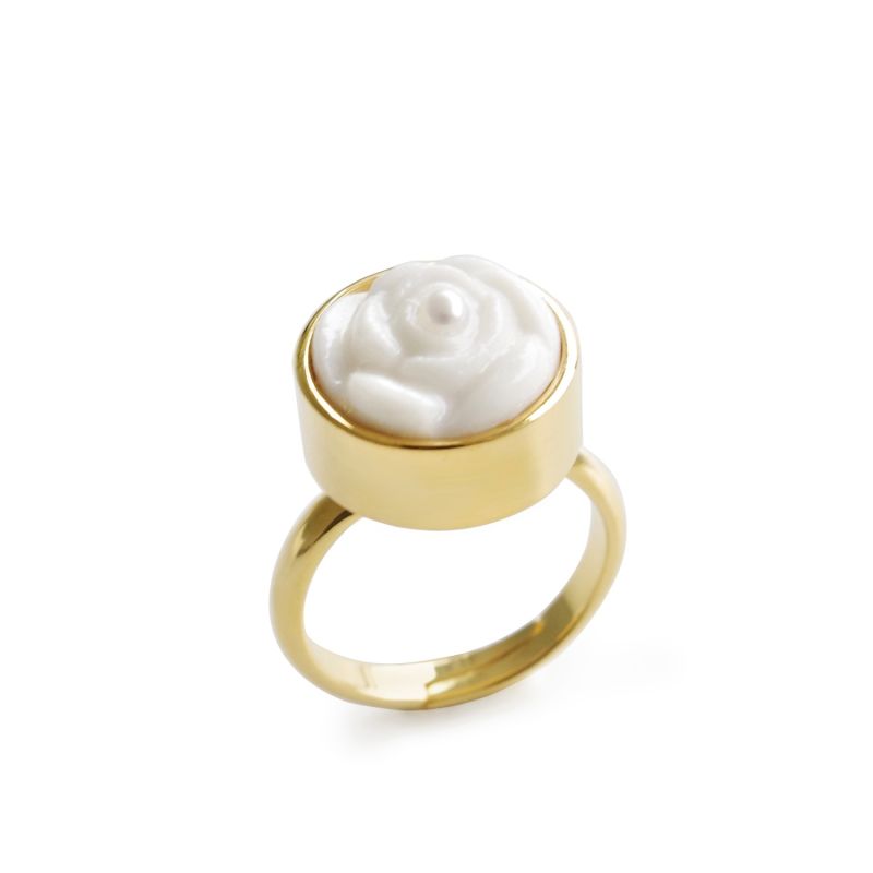 Porcelain Rose With Pearl Adjustable Ring image