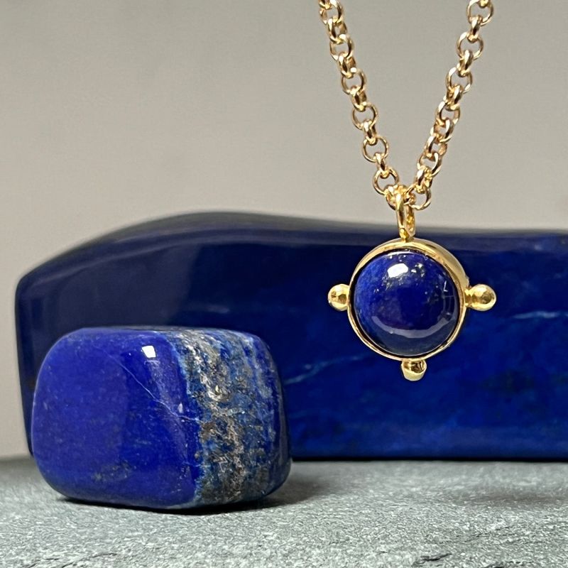 Wheel Of Fortune Lapis Lazuli Pendant On Baby Belcher Chain image