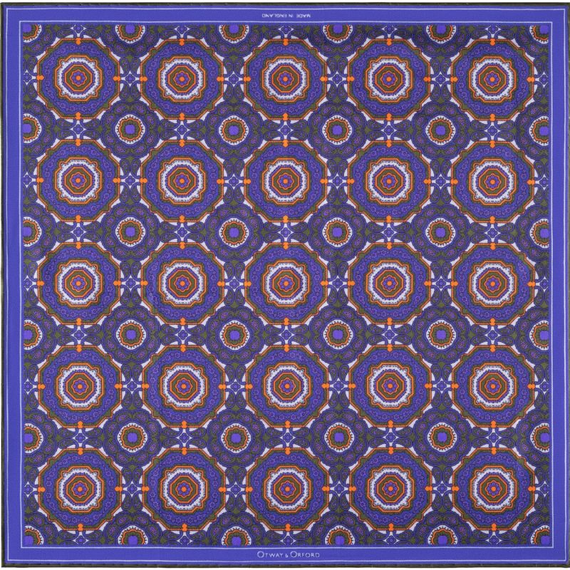 'Whirligig' Medallion Silk Pocket Square In Blue, Orange & Green. Full-Size. image