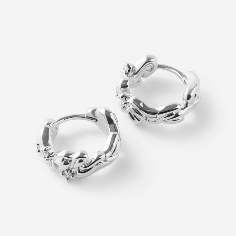 Whispers Wave Diamond Silver Huggie Earrings image