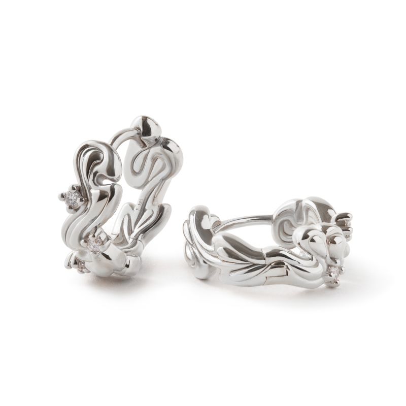 Whispers Wave Diamond Silver Huggie Earrings image