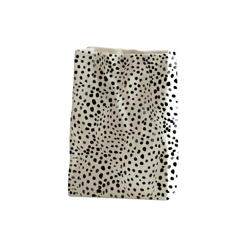 White And Black Leopard Print Crinkle Bag Vase image