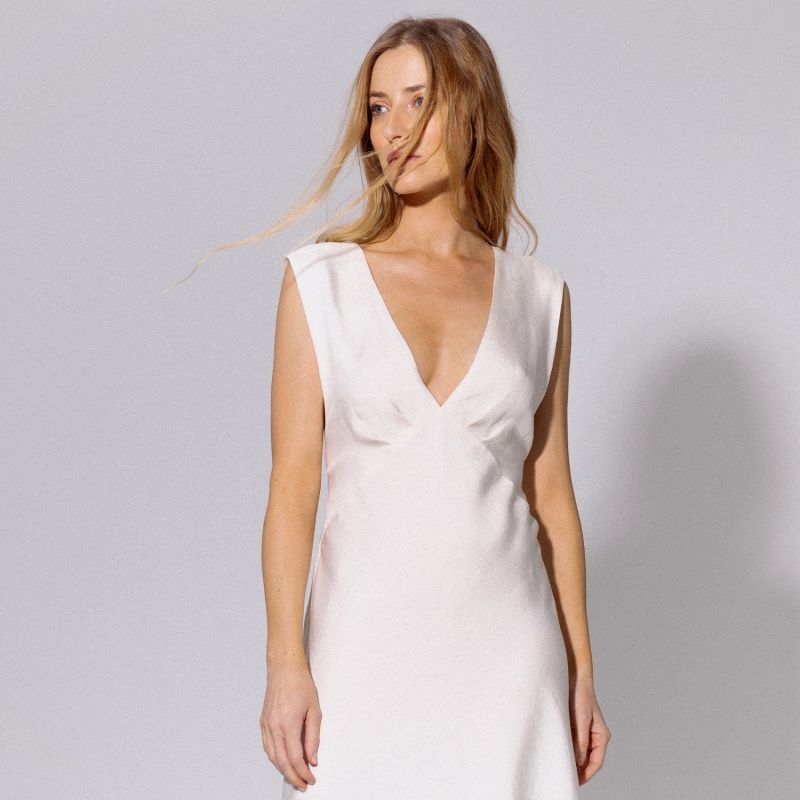 White Bow Back Linen Maxi Dress image