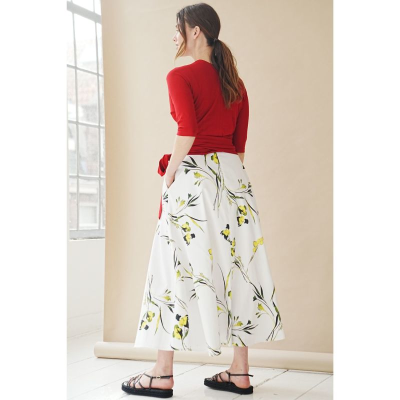 White Canola Blossom Print Maxi Skirt image