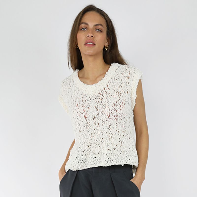 White Cotton Chenille Knit Top image