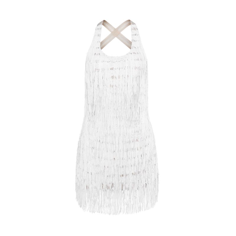 White Fringe Backless Mini Dress image