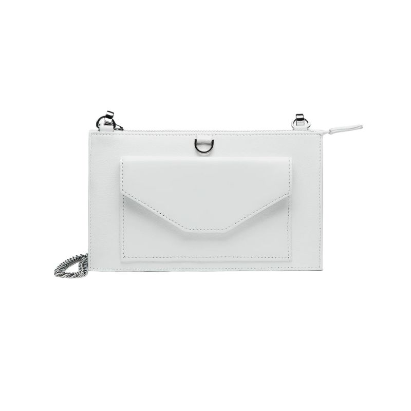 White Leather Purse Wallet With Silver Hardware image