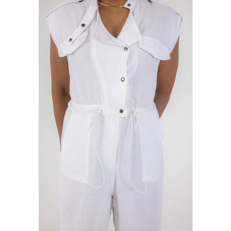 White Linen Button Up Jumpsuit image