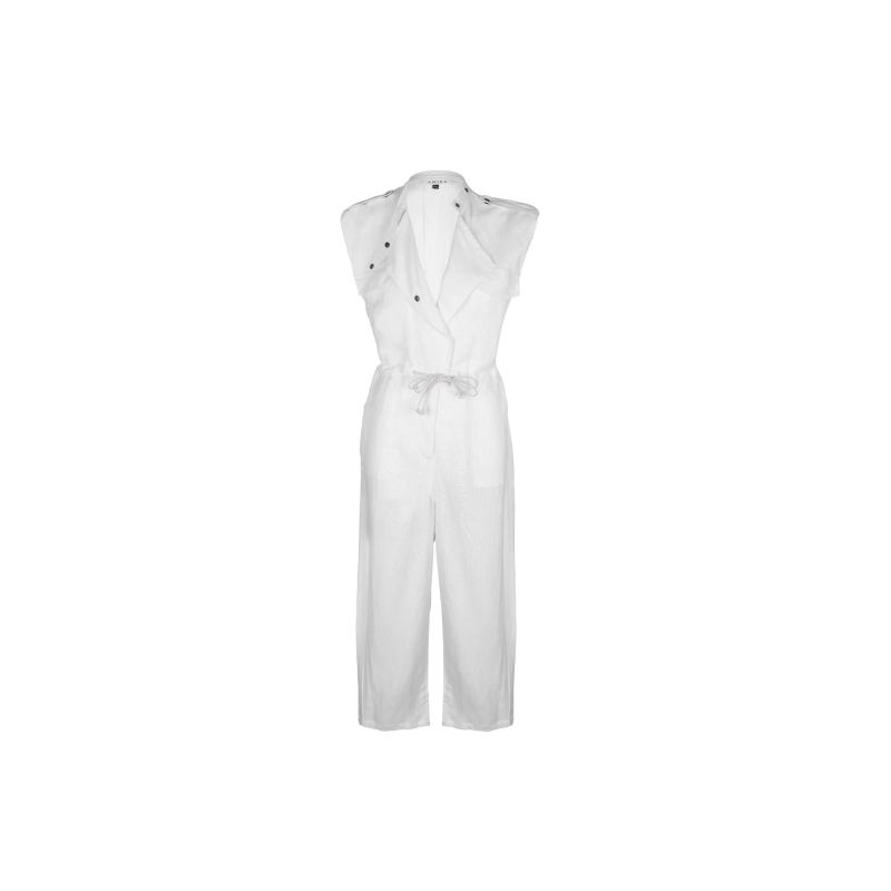 White Linen Button Up Jumpsuit image