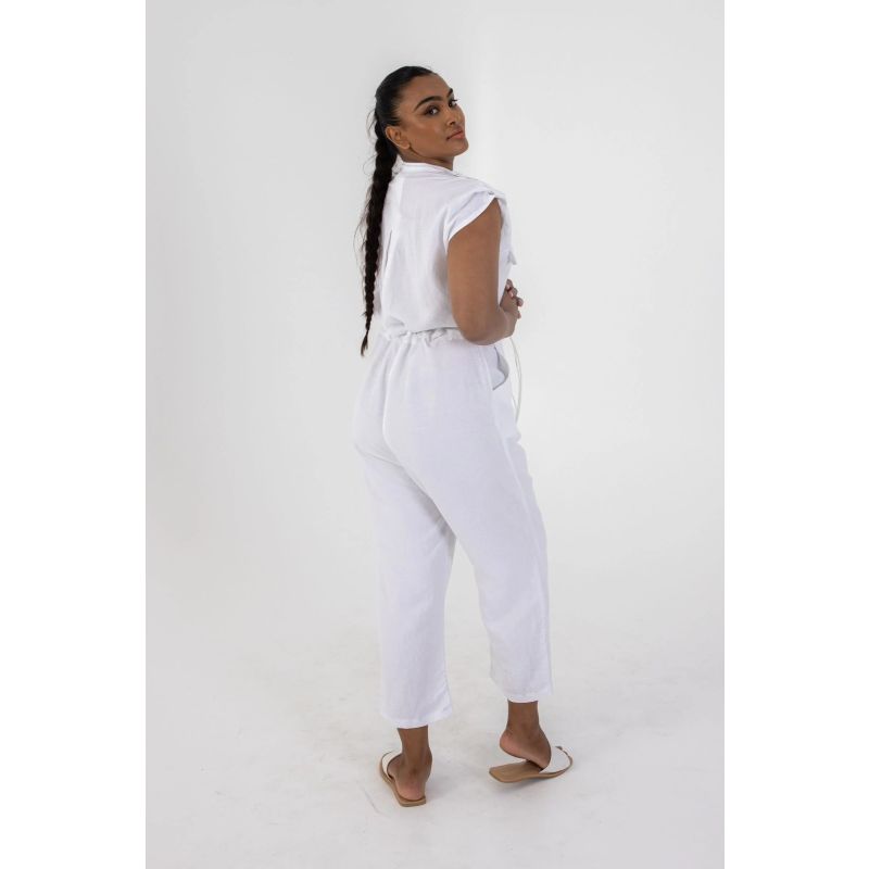 White Linen Button Up Jumpsuit image