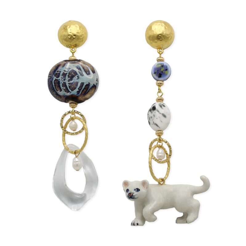 White Lion Cub Gold Earrings image