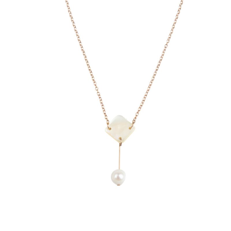 White Mother-Of-Pearl Necklace - Diamond And Pearl Drop image