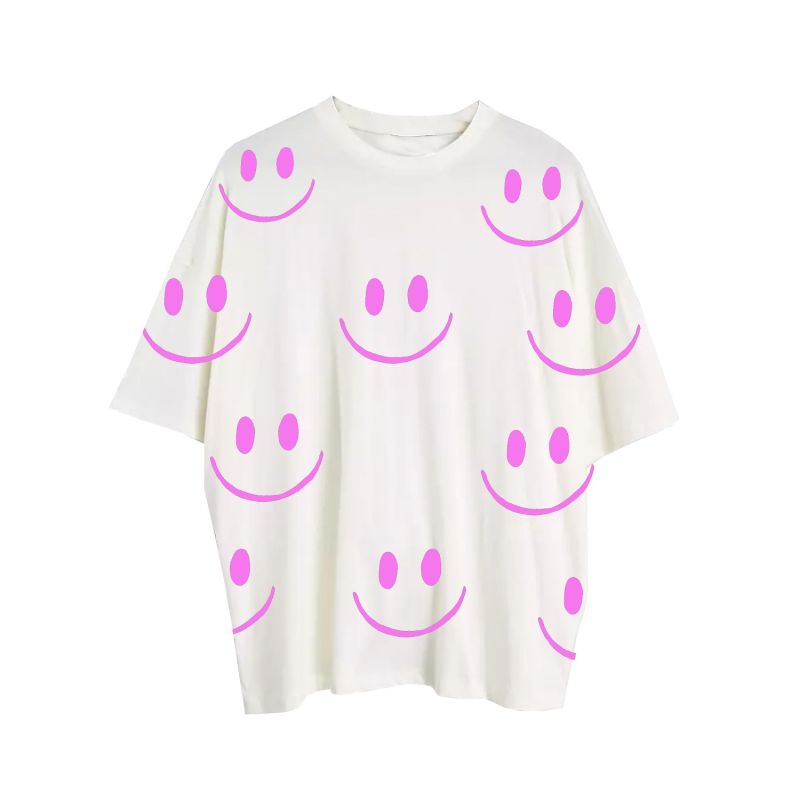 White Pink Smiley Face Tee image