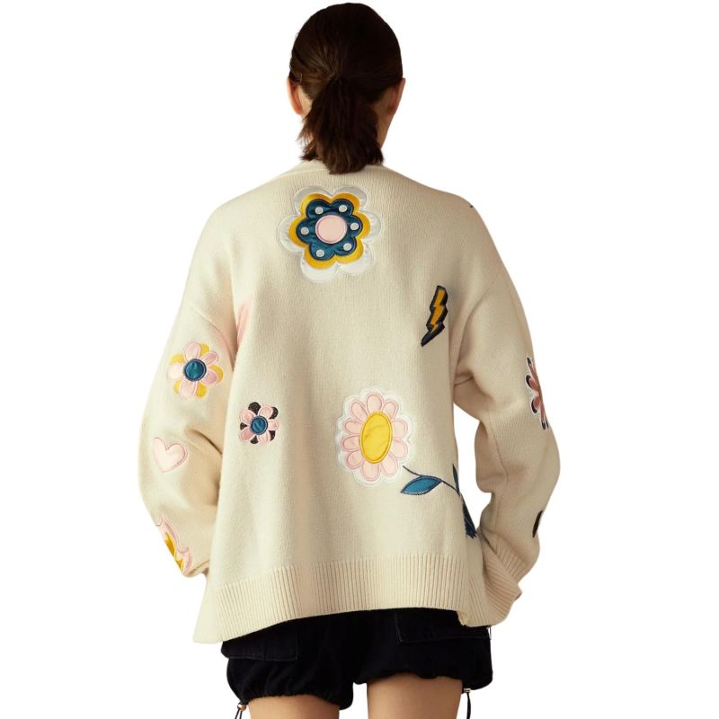 White Playful Patchwork Cardigan image