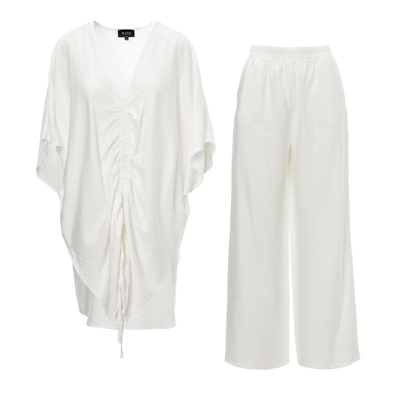 White Set With Blouse And Culottes Trousers image