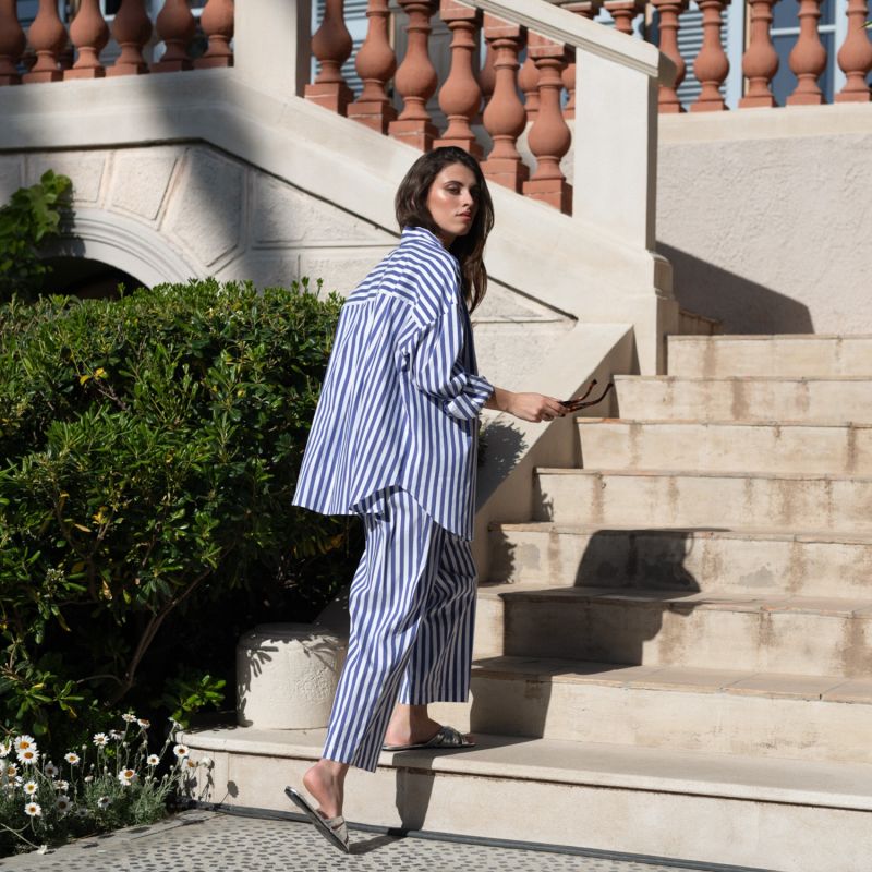 White Thick Stripe Oversize Shirt image