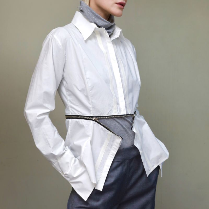 White Two-Way  Cotton Zip Shirt image