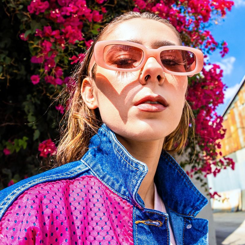 Navy Denim Jacket With Neon Pink & Yellow Nike Mesh image