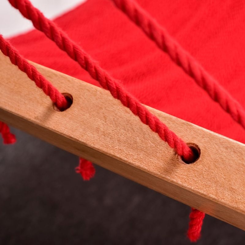 Classic Red Cotton Hammock  - Teak Wooden Bar image