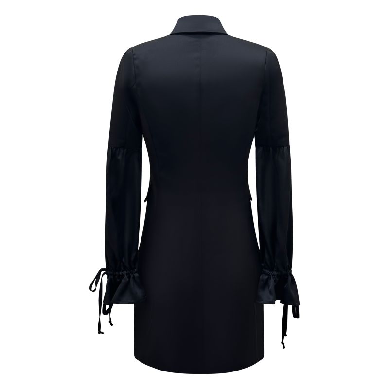 Double Breasted Coat Dress In Black Satin - Coco Crush image