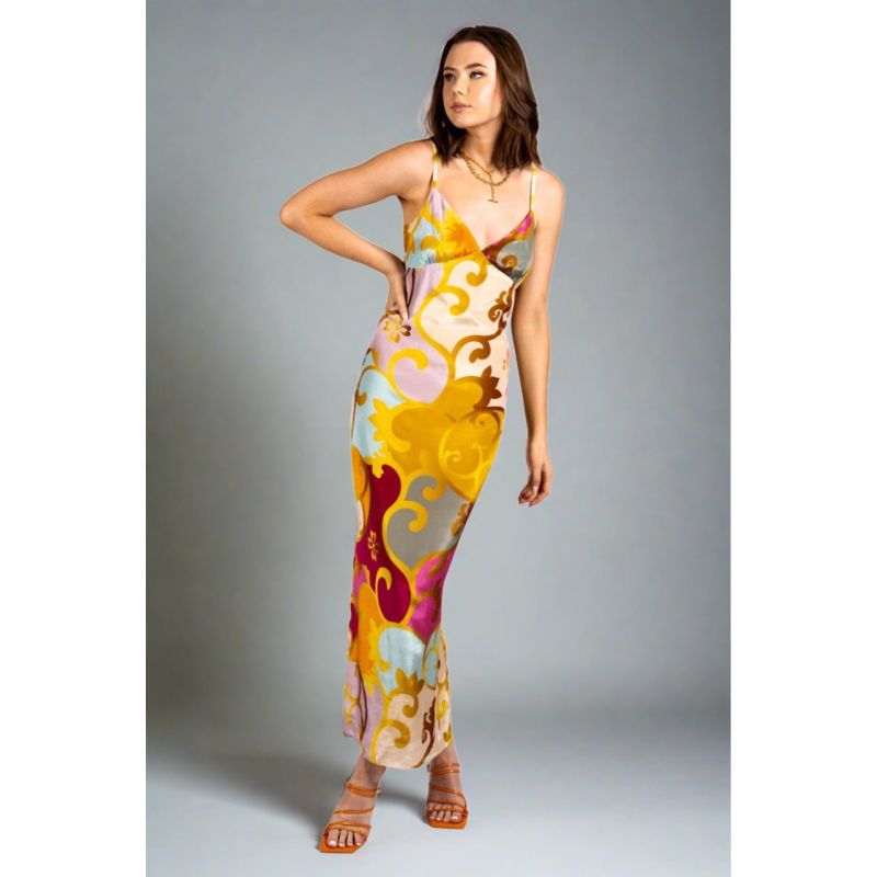 Printed Silky Bias Maxi Dress - Glamour image