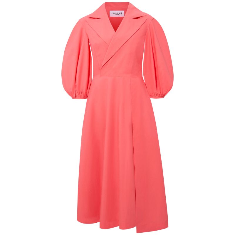 Wide Lapel Asymmetric Cotton Dress / Rouge Pink image