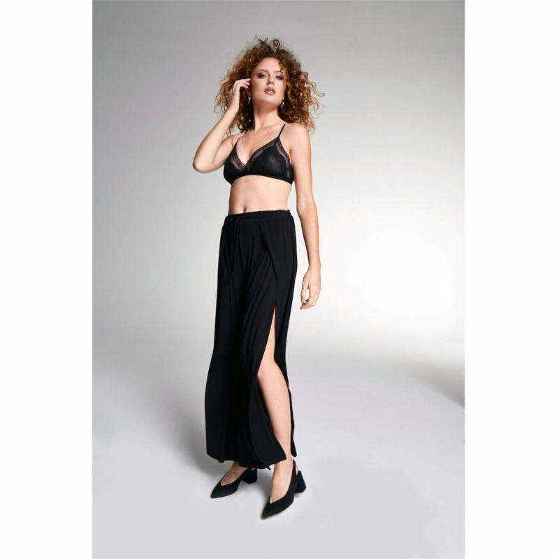 Wide-Leg Slit Flare Black Pants image