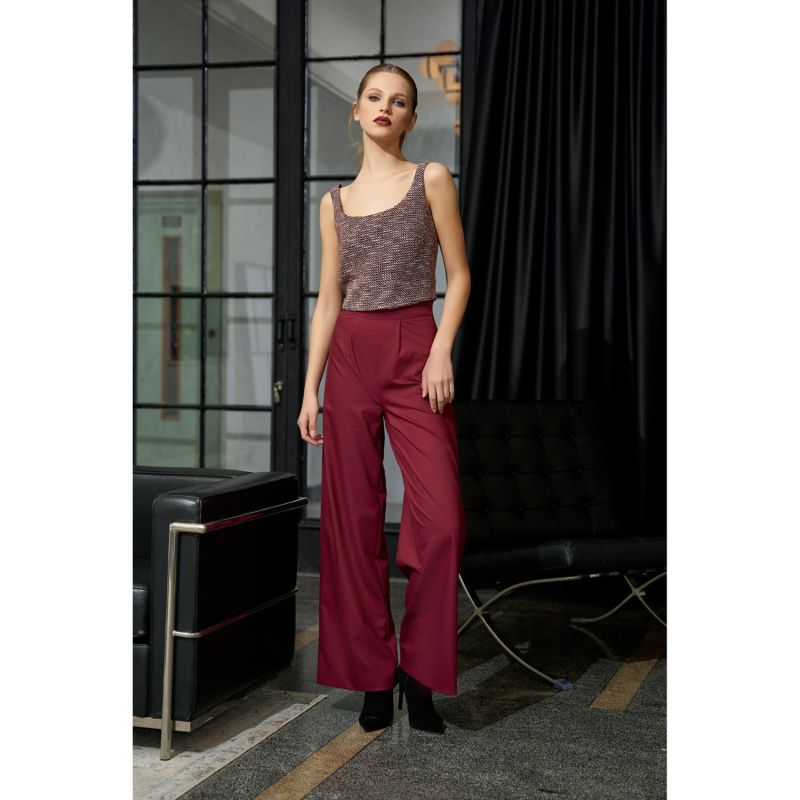 Wide Leg Trousers - Burgundy image