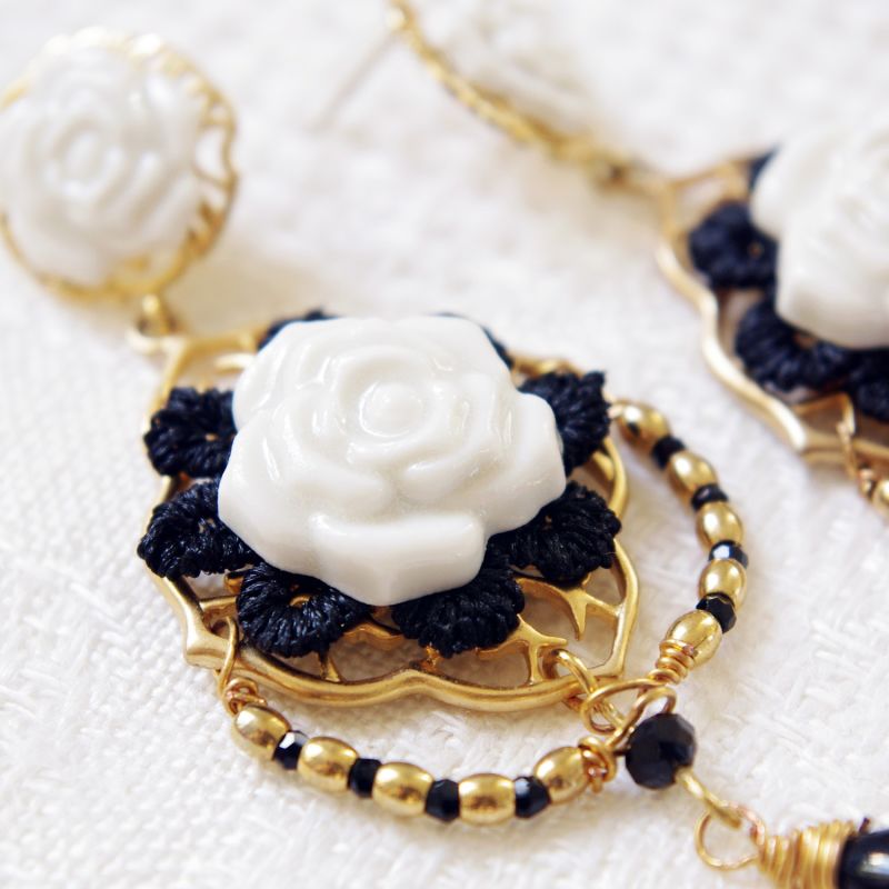 Classic Baroque Porcelain Rose Statement Earrings image