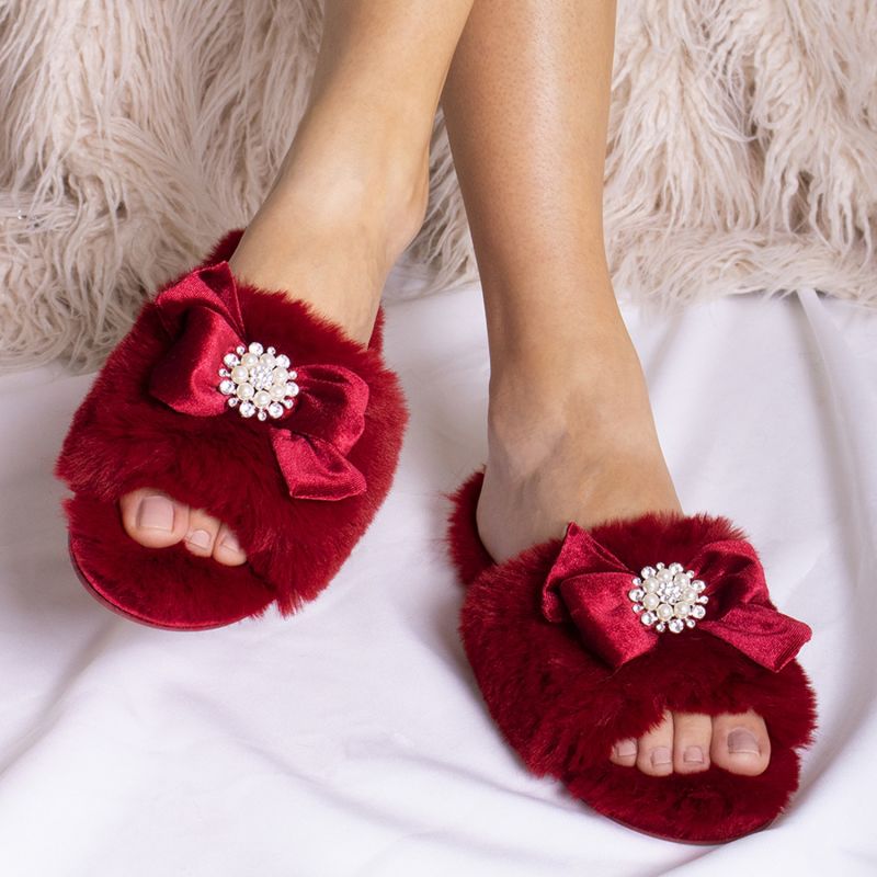 Anya Slider Slipper With Diamante In Red image