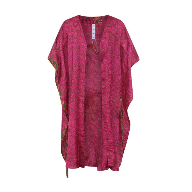 Neem - Peppercorn Pink Vintage Silk Sari Kimono Style Wrap Dress image