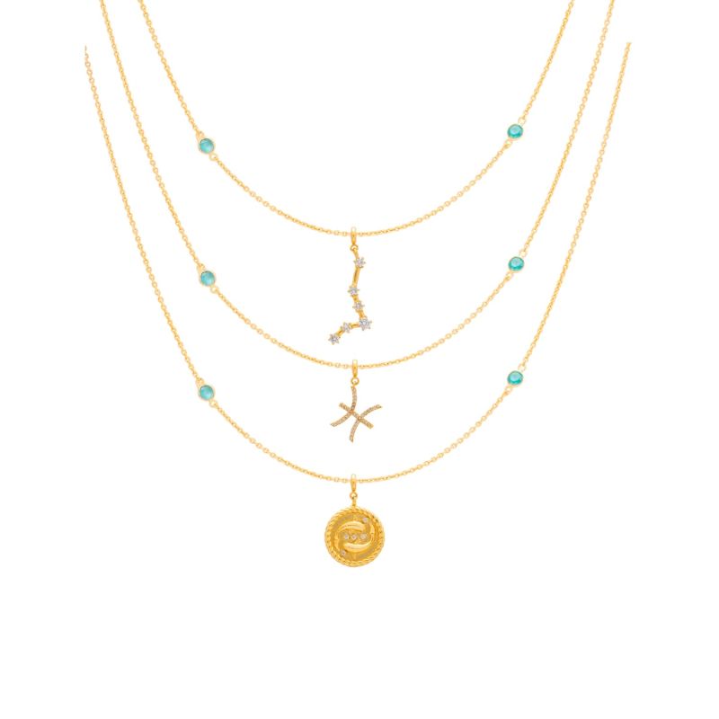 Zodiac Horoscope Sign Pisces Medal Necklace Gold image