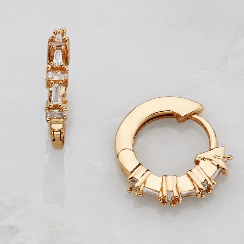 Small Gold Baguette Diamond Style Huggie Hoop Earrings image