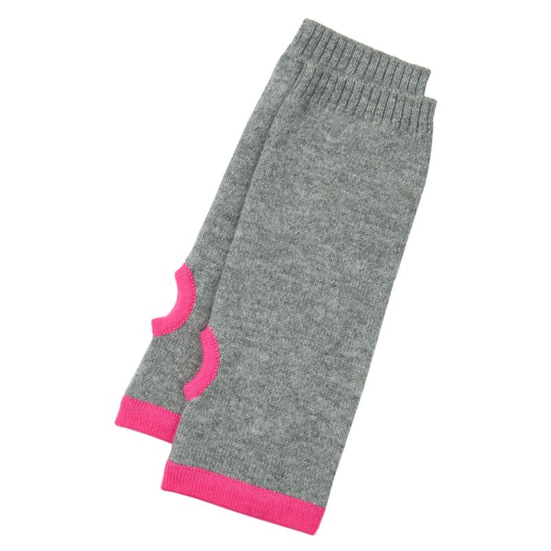 Cashmere Wrist Warmers Dark Grey & Neon Pink image