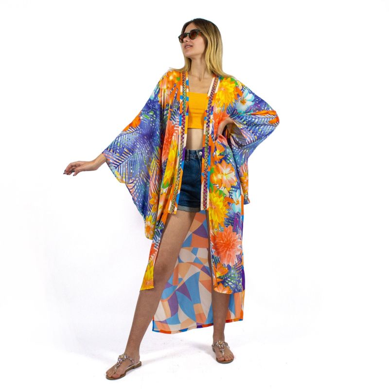 Viscose Kimono With Embroidery & Fringe Details image