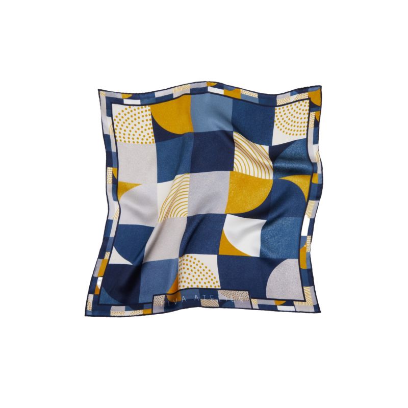 Hiva Scarf Square Geometric Trickery Navy Mustard image