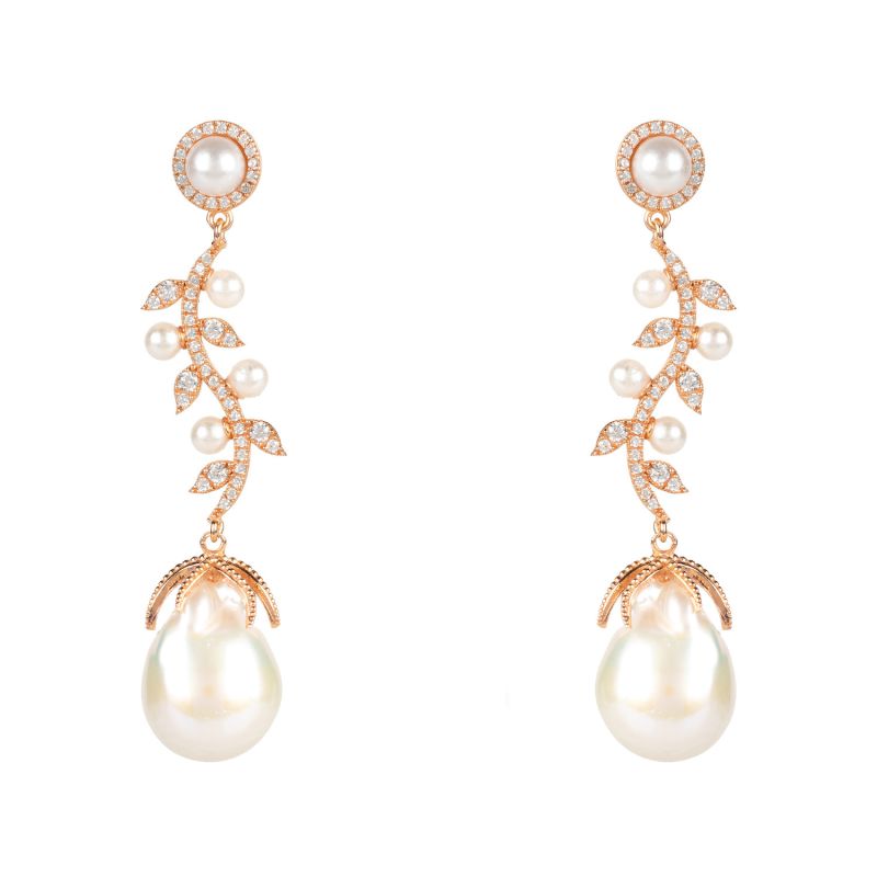 Baroque Pearl Trailing Flowers Earrings Rosegold image