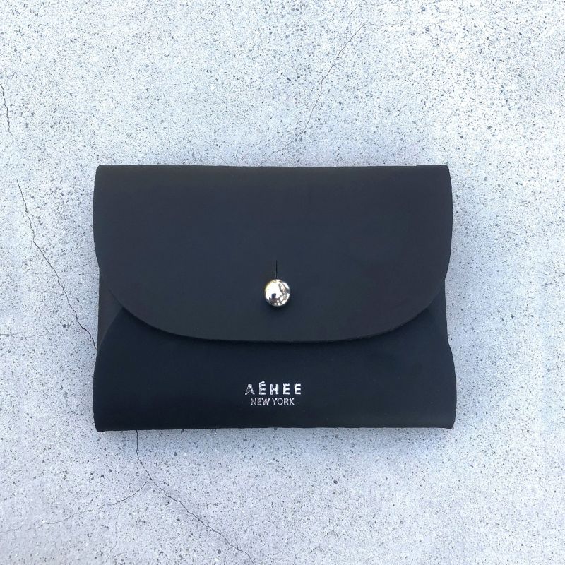 Women’s Leather Minimal Card Holder Wallet- Black image