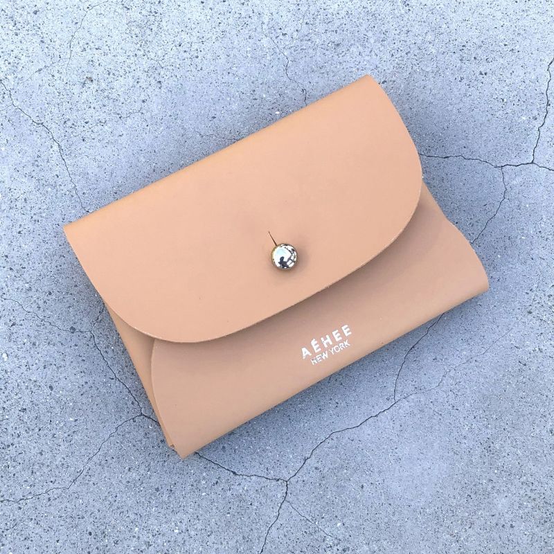 Women’s Leather Minimal Card Holder Wallet- Cashew image