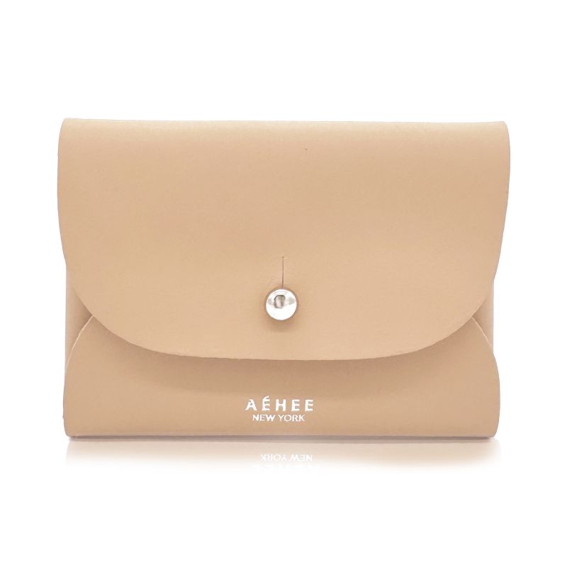 Women’s Leather Minimal Card Holder Wallet- Cashew image