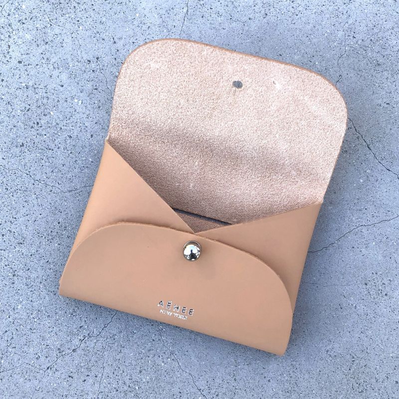 Women’s Leather Minimal Card Holder Wallet- Cashew image