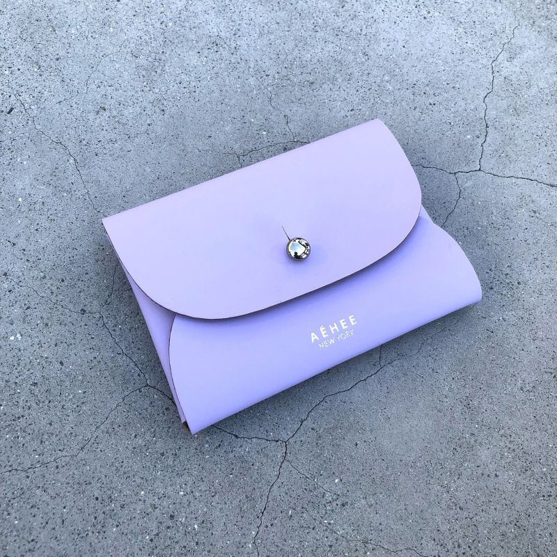 Women’s Leather Minimal Card Holder Wallet- Lavender image